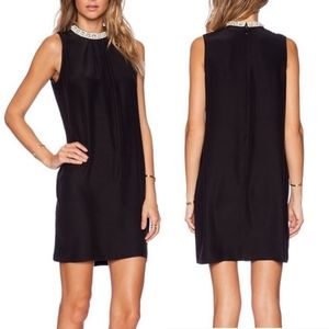 Jewel Collar Neck Silk Little Black Mini Dress By Amanda Uprichard XS